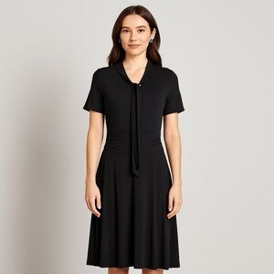 Women’s Dress Elegant Bow Swing Casual Party Vintage Ruched Stretch Medium